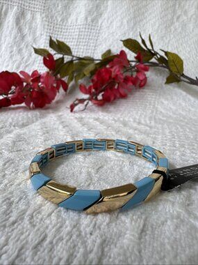 Laundry by Shelli Segal Blue & Gold Enamel Stretch Bracelet Nickel Free NEW